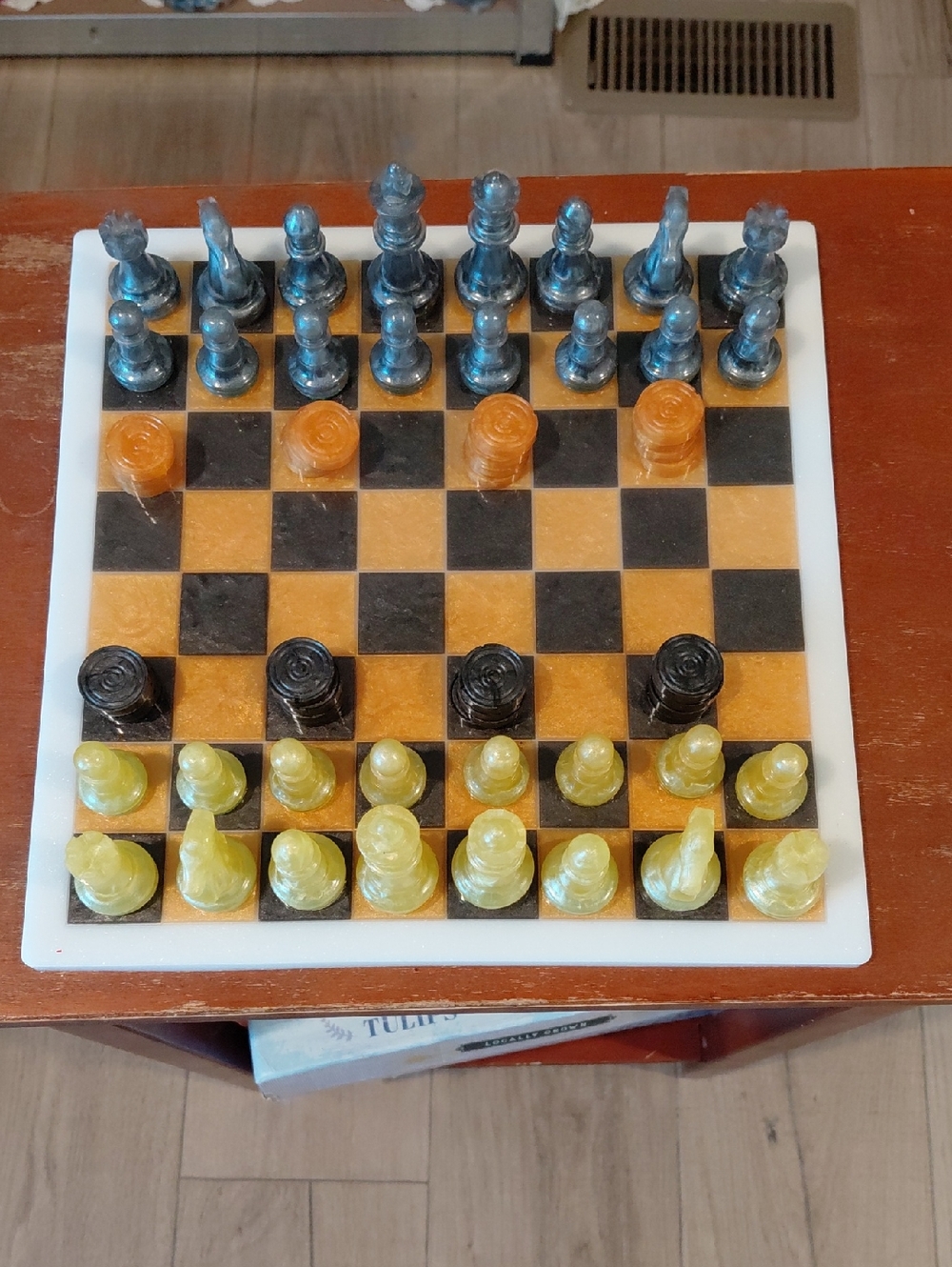 Hand Crafted Resin Chess/checkers Set